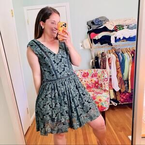 ALEXIS Green Black Floral Tulle Skirt Mini Dress Medium